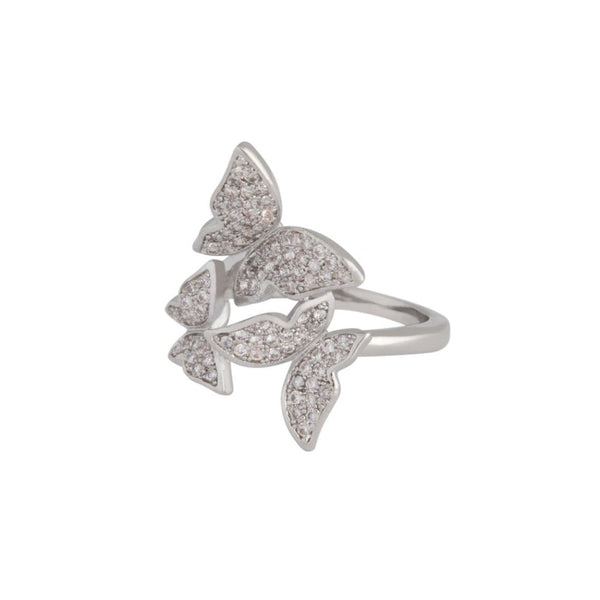 Rhodium Cubic Zirconia Butterfly Ring