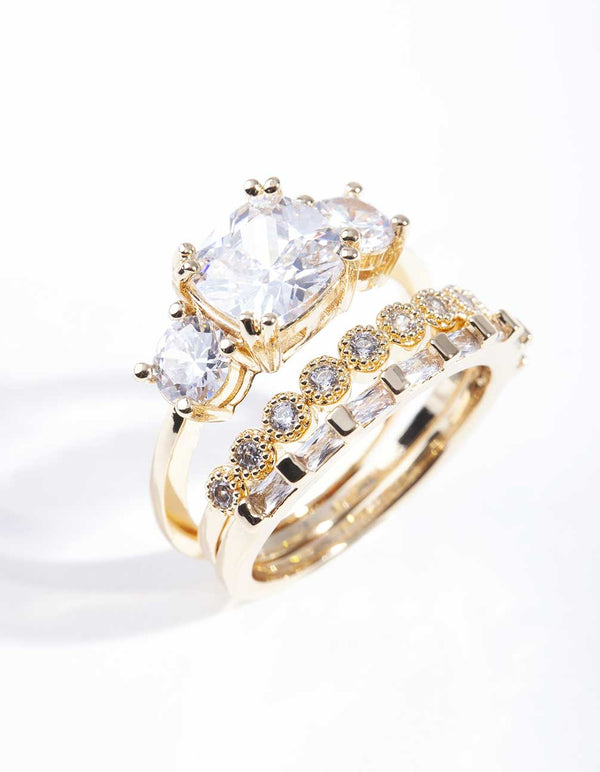 Gold Cubic Zirconia Ring 3 Pack