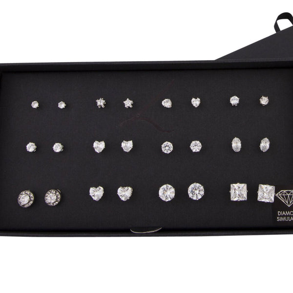Diamond Simulant Silver Stud Earring 12 Pack