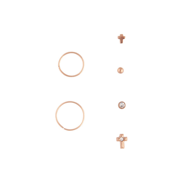 Rose Gold Fine Cross Nose Stud 6 Pack