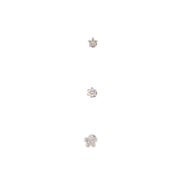 Rhodium Surgical Steel Flower Flatback 3 Pack