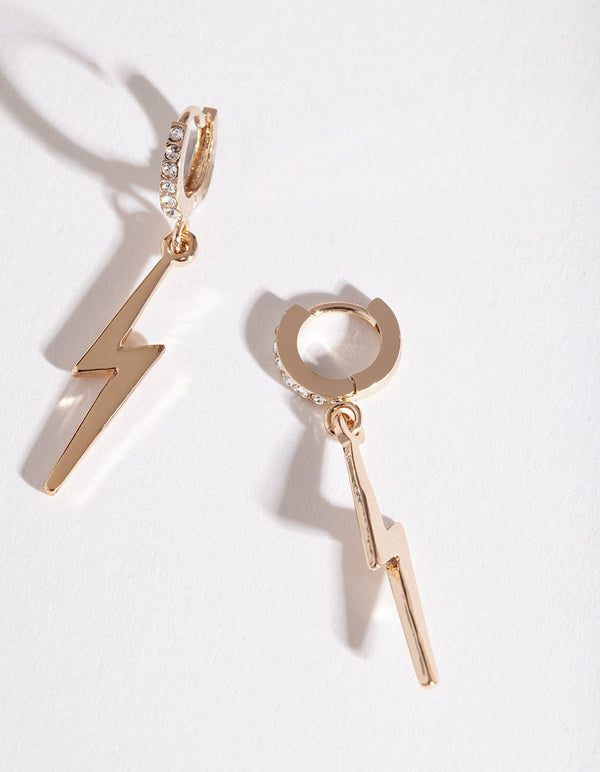 Gold Lightning Bolt Charm Huggie Earrings