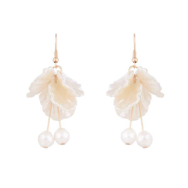 Gold White Delicate Cloud Drop Earrings