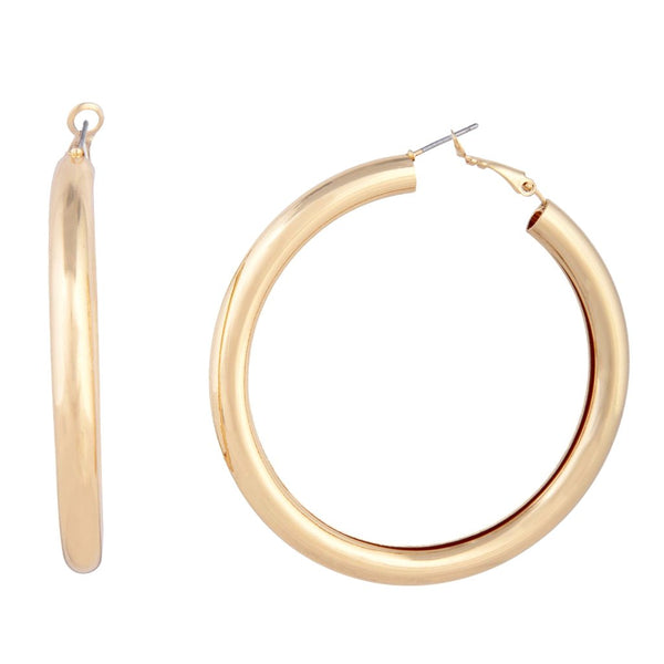 Polished Gold Tube Hoop Earrings