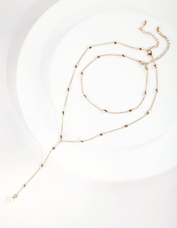 Gold Pearl Drop Choker Necklace