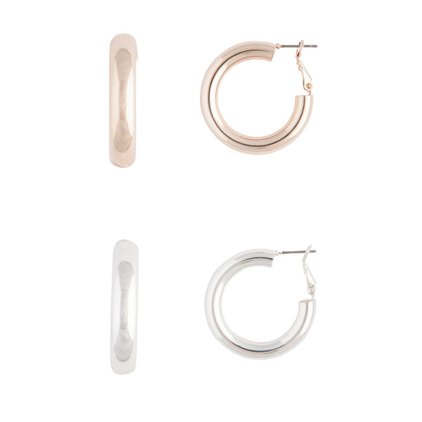 Classic 2 Pack Chunky Rose Gold Silver Hoop