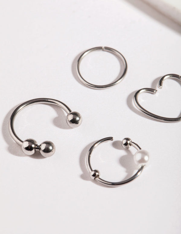 Rhodium Surgical Steel Cartilage Ring Pack