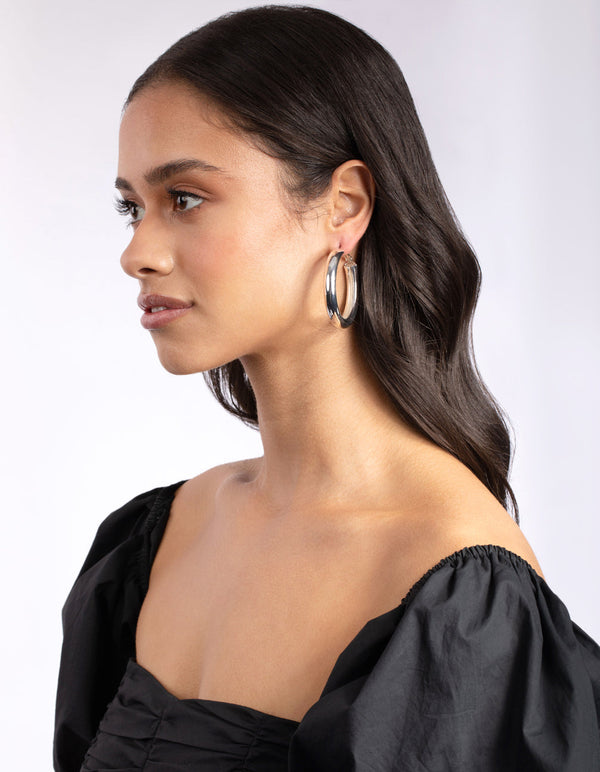 Polished Silver Chunky Hoop Earrings