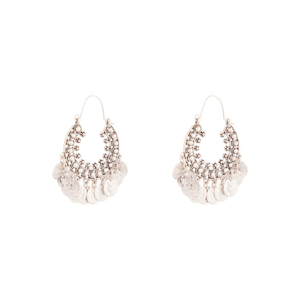 Antique Silver Multi Coin Hoop Earrings