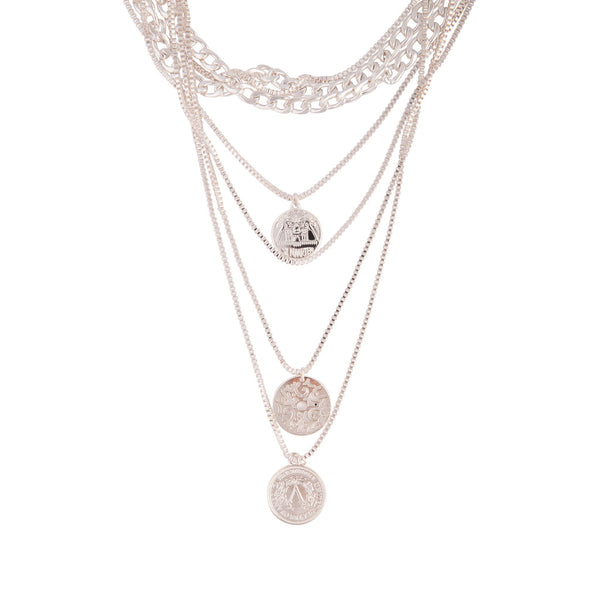 Silver Mix Coin Multi Layer Necklace