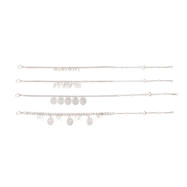 Antique Silver Anklet Bracelet 4 Pack