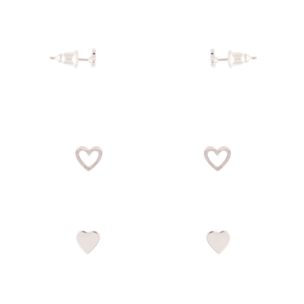 Silver Love Heart Earring 3 Pack