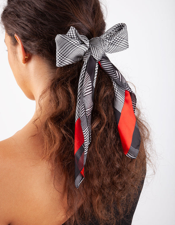 Black White Check Red Stripe Bandana Hair Scarf