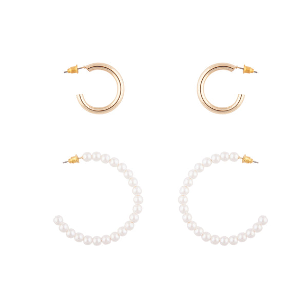 Gold Pearl Hoop 2 Pack Earring