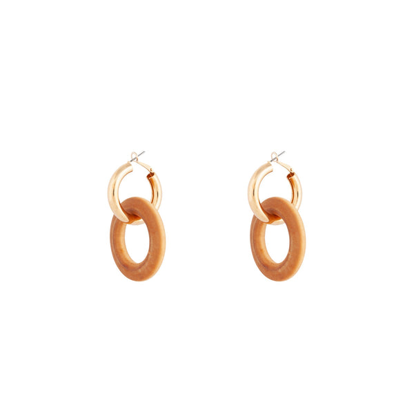 Gold Wood Brown Huggie Hoop Earrings