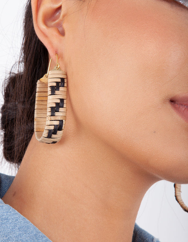 Brown Raffia Bell Hoop Earrings