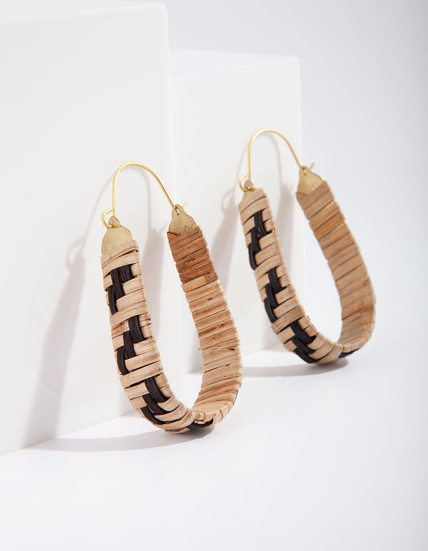 Brown Raffia Bell Hoop Earrings