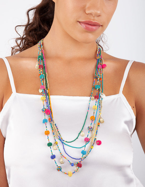 Rainbow Seed Bead Layered Long Necklace