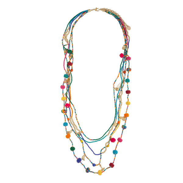 Rainbow Seed Bead Layered Long Necklace