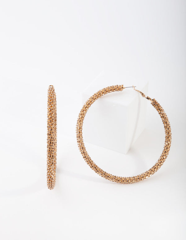 Gold 80MM Diamante Topaz Earrings