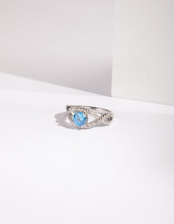 Rhodium Blue Cubic Zirconia Ring