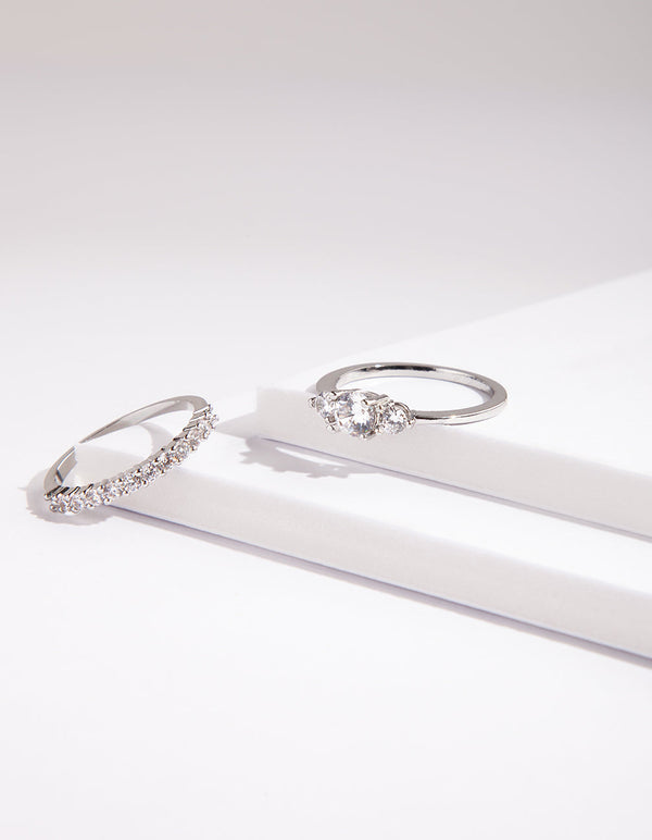 Rhodium Cubic Zirconia Vintage Ring Stack