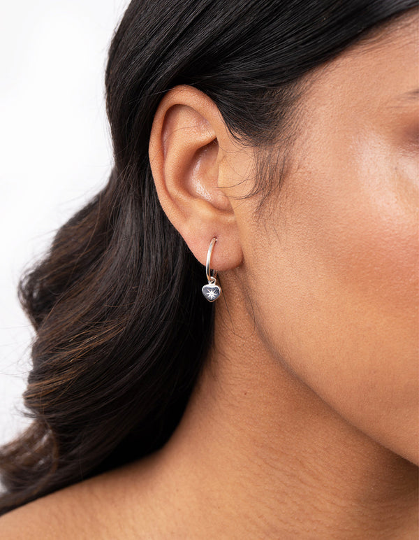 Sterling Silver Starburst Heart Hoop Earrings