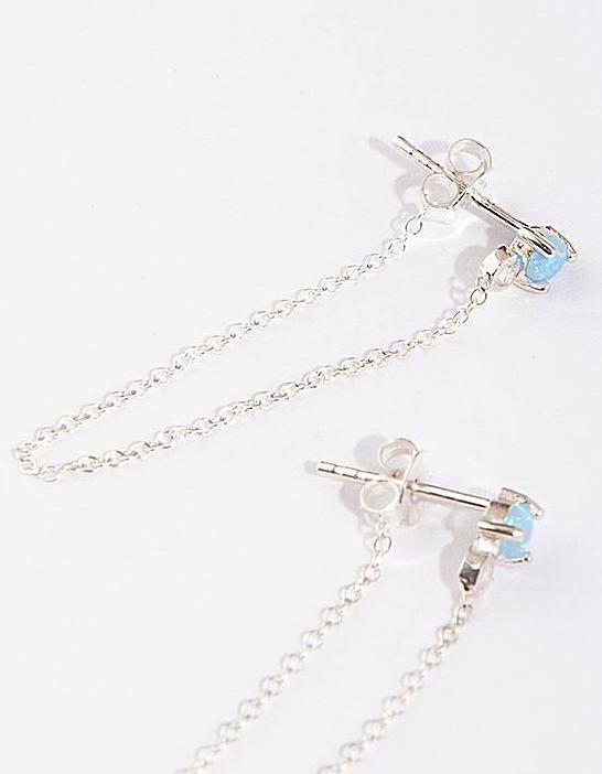 Sterling Silver Synthetic Opal Chain Earrings