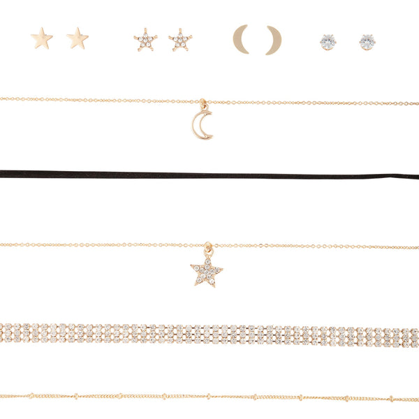 Gold Celestial Earrings Choker Jewellery Set