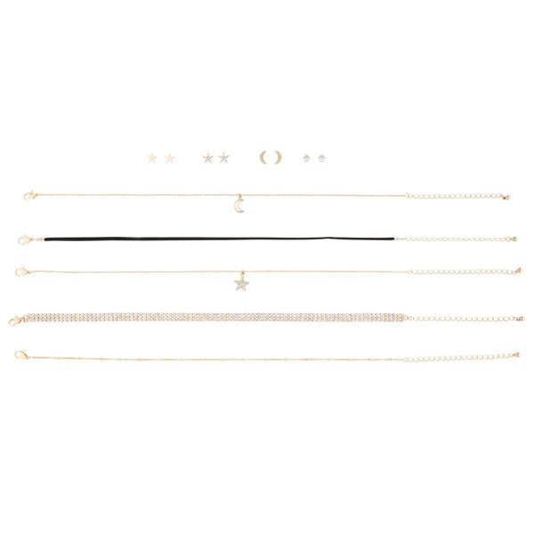 Gold Celestial Earrings Choker Jewellery Set