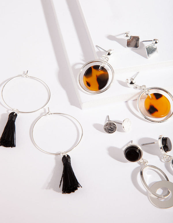 Silver Tortoiseshell Tassel Earring Pack