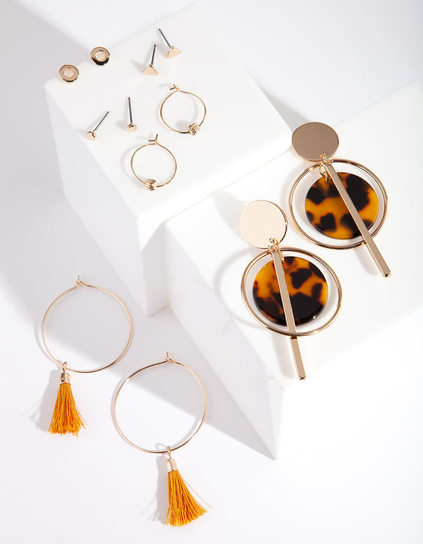 Gold Tortoiseshell Acrylic Earring 6 Pack