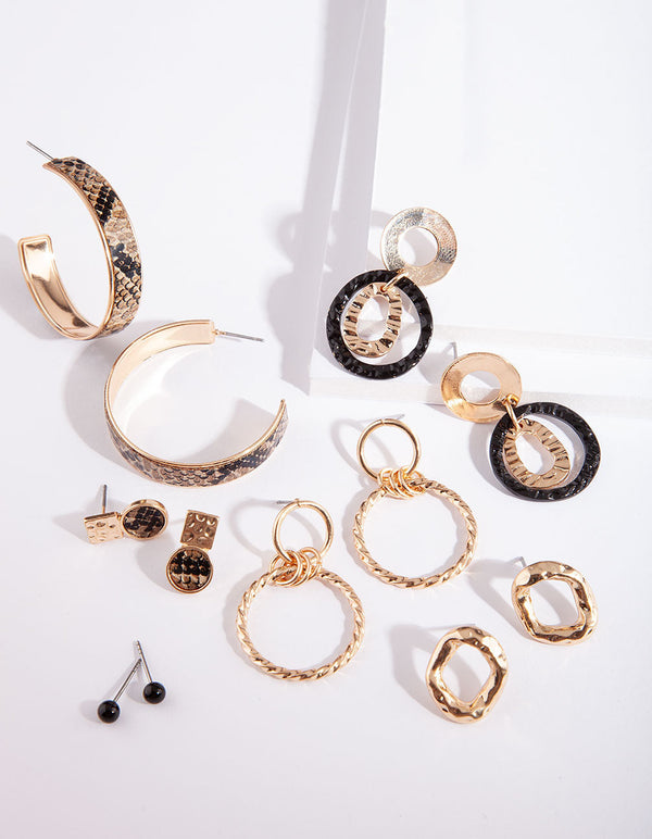 Black Gold Snake Hoop Drop Earring 6 Pack