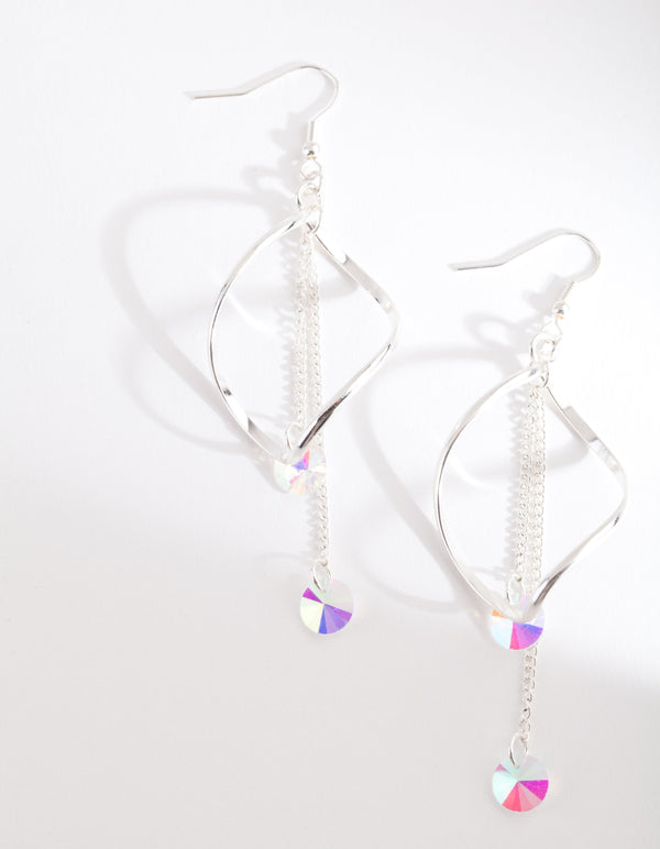 Silver Crystal Curl Drop Earrings