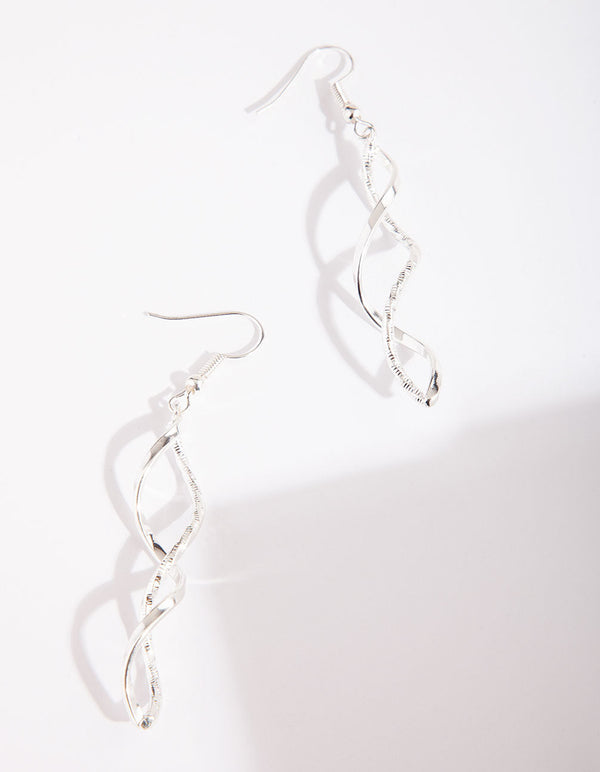 Silver Diamond Cut Twist Earrings