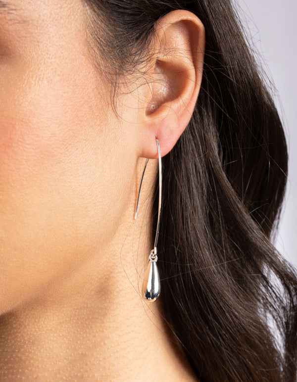 Polished Long Silver Teardrop Earrings