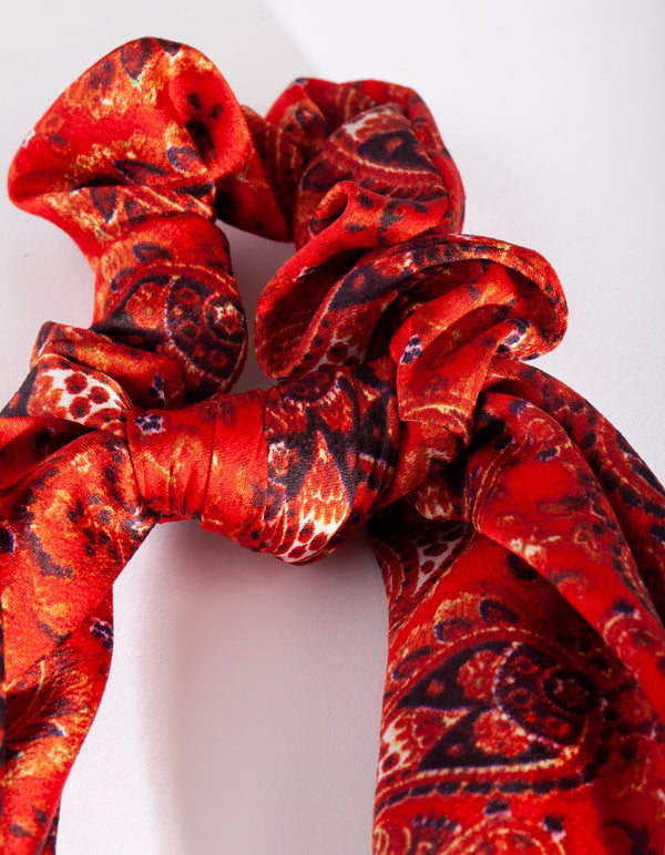 Red Paisley Long Scarf Scrunchie