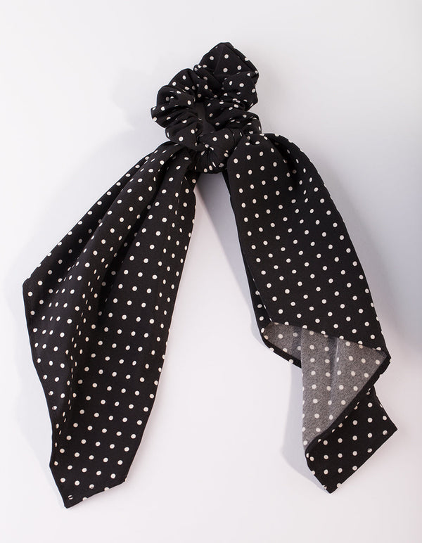 Black Polka Dot Scarf Scrunchie