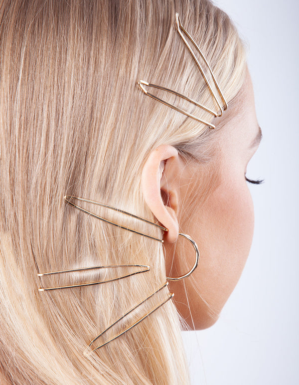 Gold Zig Zag Hair Clip 6 Pack