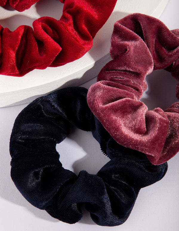 Red Pink Velvet Scrunchie 3 Pack