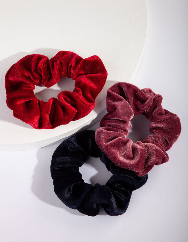 Red Pink Velvet Scrunchie 3 Pack