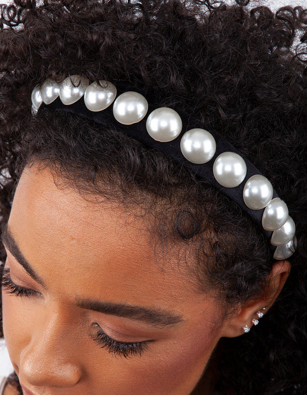 Black White Bead Pearl Headband