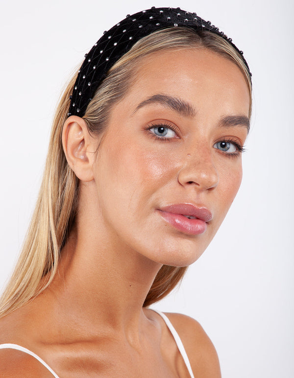 Black Velvet Diamante Net Headband