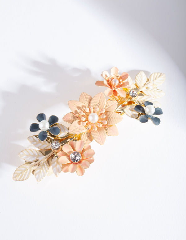 Enamel Floral Barrette Clip