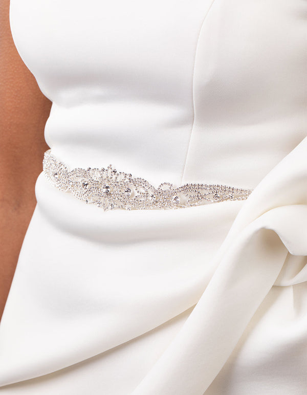 Diamante Silver White Sash Headband