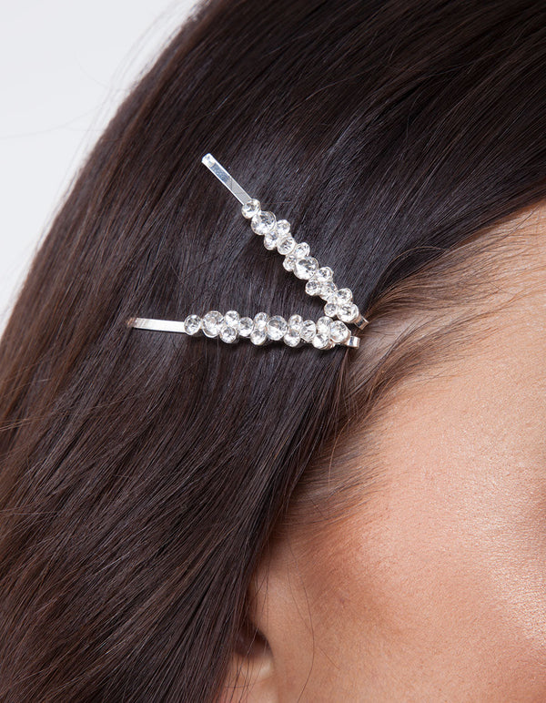 Silver Round-cut Crystal Hair Pin 4 Pack