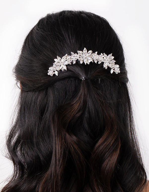 Silver Diamante Floral Comb