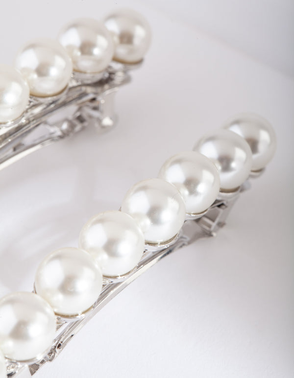 Silver Pearl Barrette 2 Pack