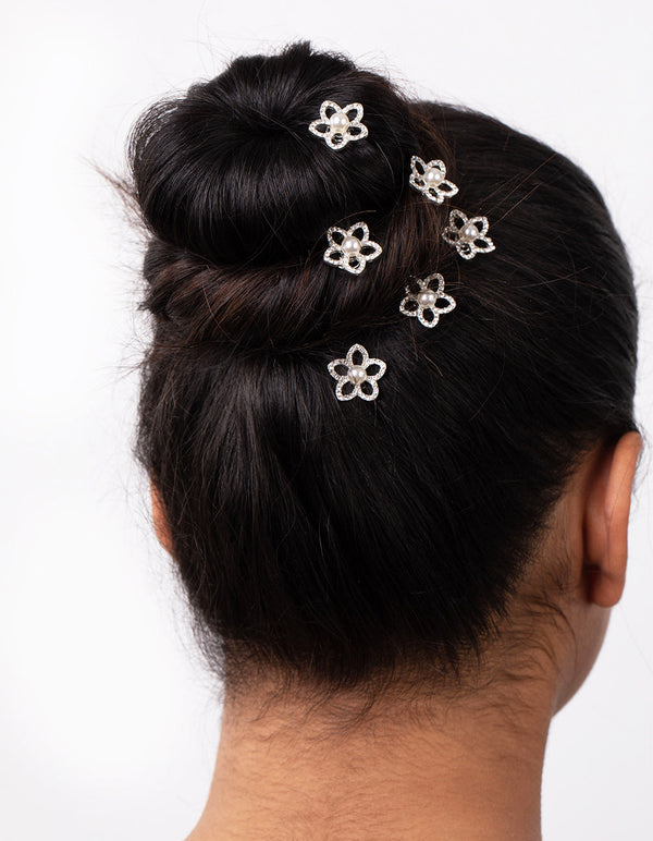Flower Pearl Hair Jewels 6 Pack