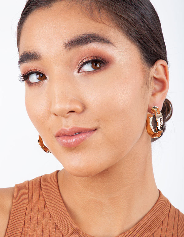 Gold Chunky Molten Hoop Earrings